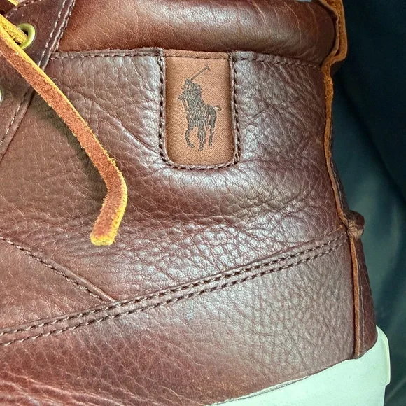 Polo Ralph Lauren Travis Leather High Top Sneakers Brown Size 10.5D New - Picture 6 of 7